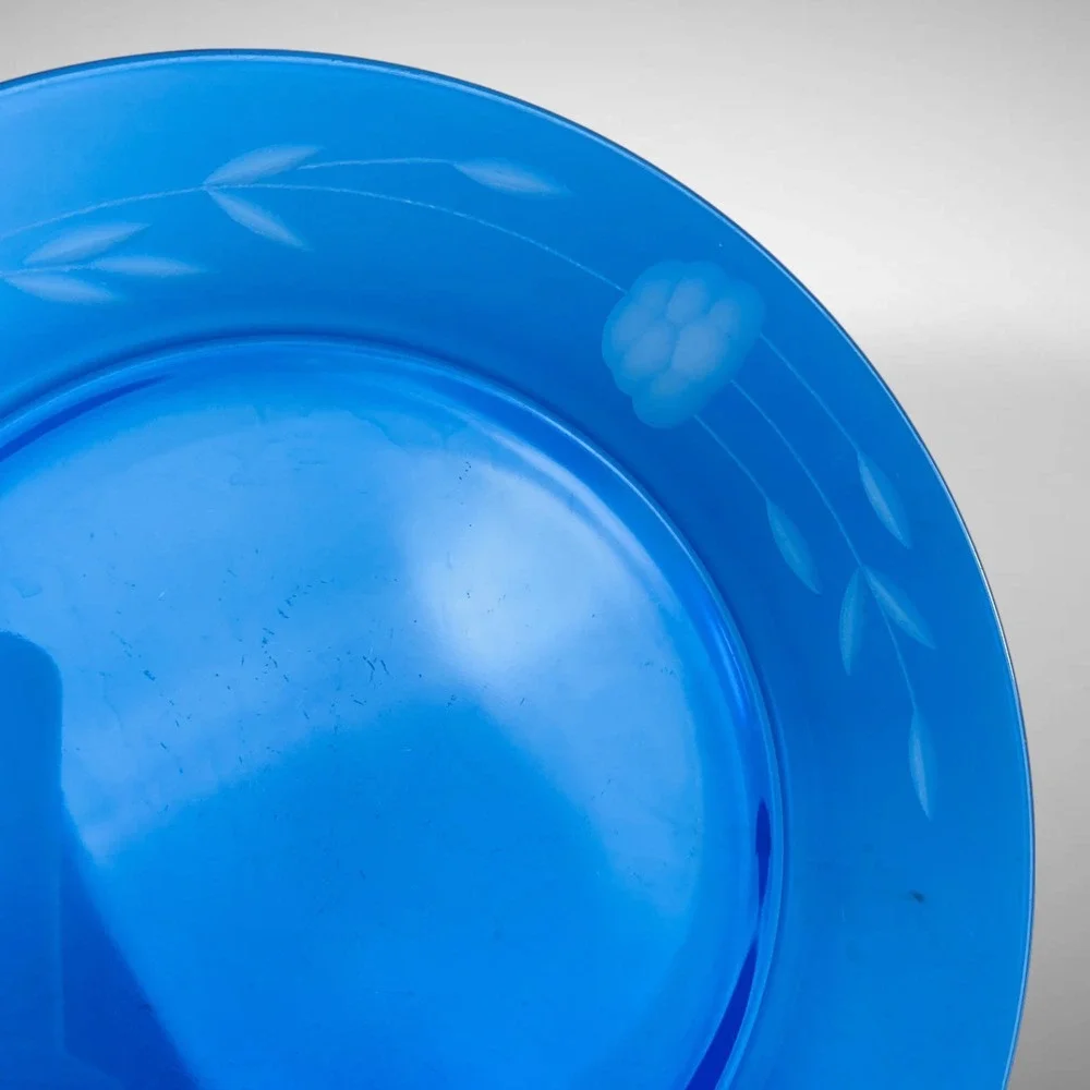 Princess House Heritage Blue Glass 8 Inch Salad Plates Set of 6 Vintage‎ 1974